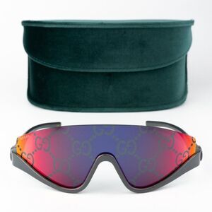NEW Gucci GG1650S 009 Grey Red Mirror Logo Unisex Shield Mask Sunglasses